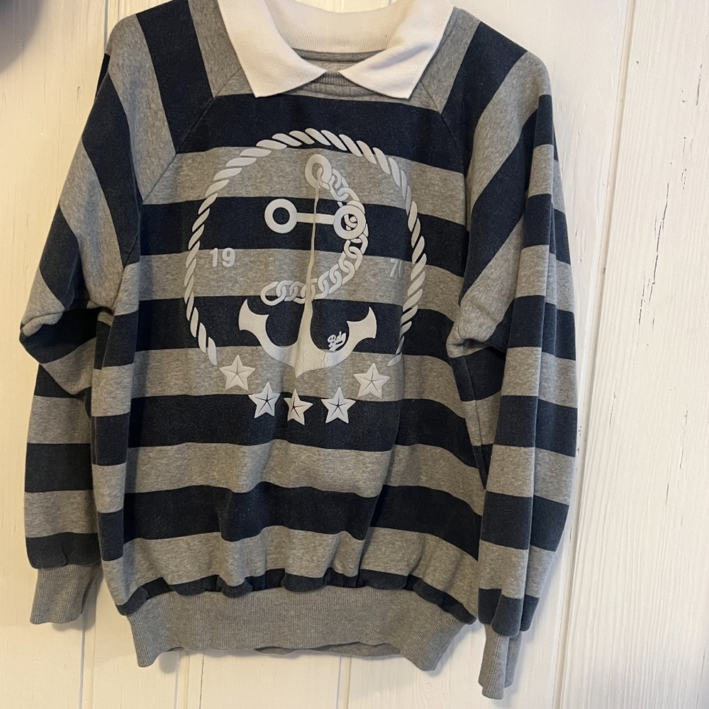 BDG women Crewneck Sweater in Gray and Black Stripes